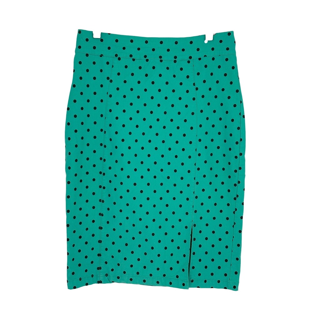 Rock Steady Pencil Skirt Teal Black Polka Dot High Waist Front Slit Size 2X